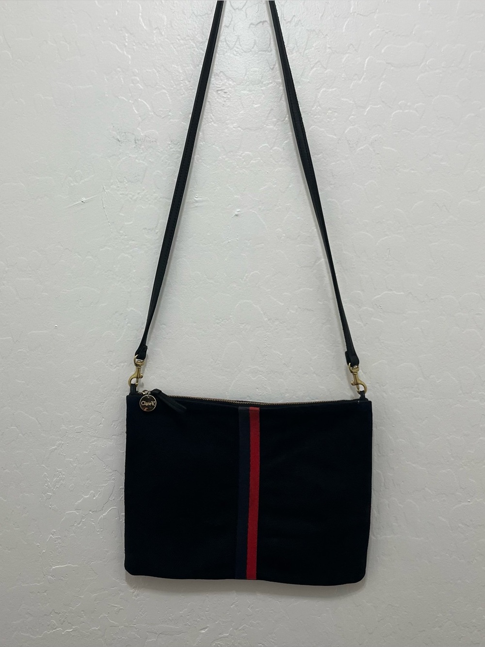 Clare V. Sac Bretelle Navy Perf Suede w Stripes Crossbody Bag *Very Loved
